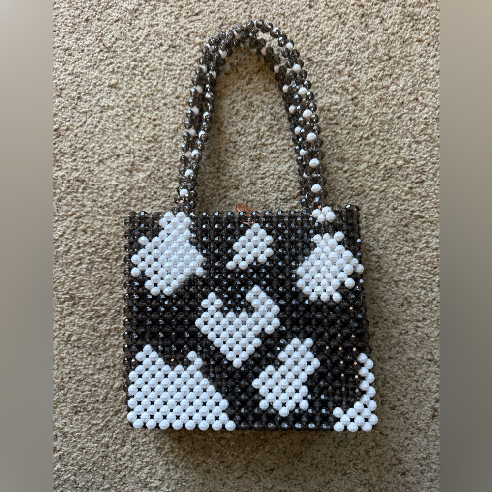 Susan Alexandra Moo Bag Beaded Bag Black and White